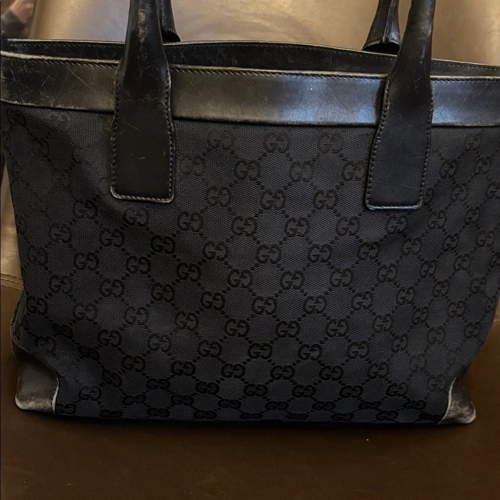 Authentic GUCCI Black GG Nylon Monogram Leather Abbey Medium Tote Bag - Picture 9 of 16